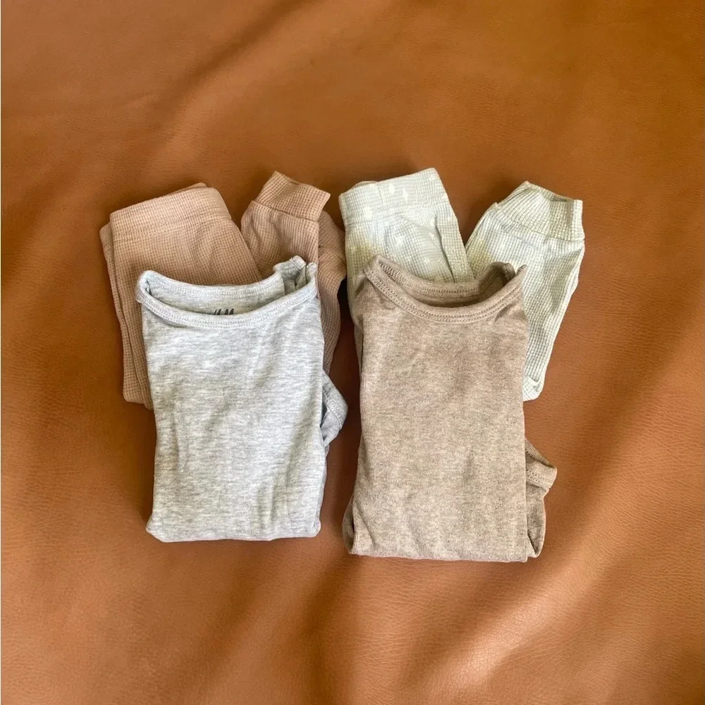 H&M long sleeve onesies and rabbit moon organics pants bundle